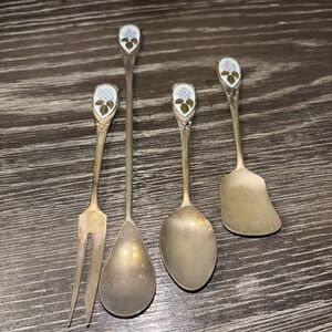 EPNS Hydrangea set of 4 Silver plated  Purple Flower